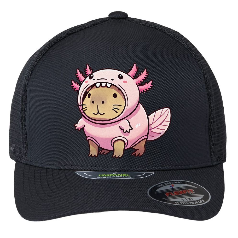 Kawaii Capybara Axolotl Flexfit Unipanel Trucker Cap