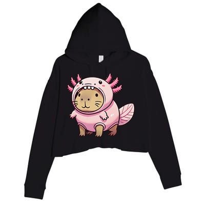 Kawaii Capybara Axolotl Crop Fleece Hoodie