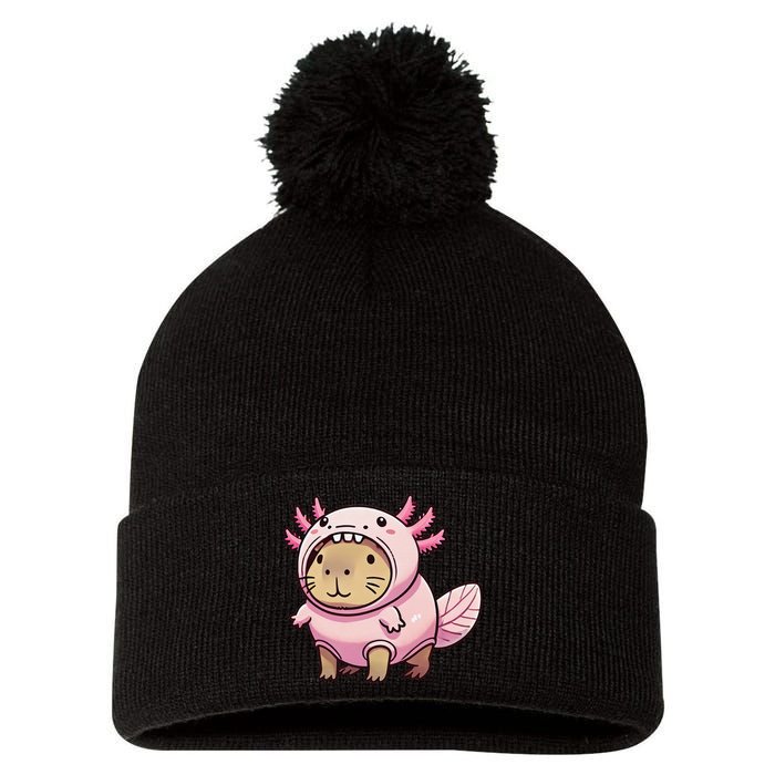 Kawaii Capybara Axolotl Pom Pom 12in Knit Beanie