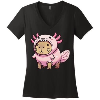 Kawaii Capybara Axolotl Women's V-Neck T-Shirt