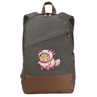 Kawaii Capybara Axolotl Cotton Canvas Backpack