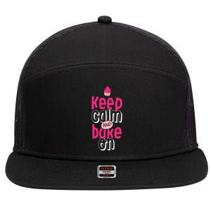 Keep Calm And Bake On Cute Funny Baker Love Baking Cupcake Gift 7 Panel Mesh Trucker Snapback Hat