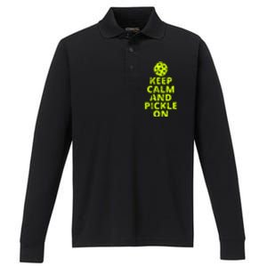 Keep Calm And Pickle On Pickleball Performance Long Sleeve Polo