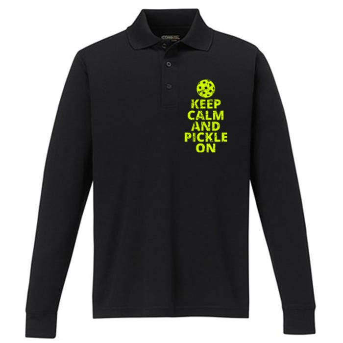 Keep Calm And Pickle On Pickleball Performance Long Sleeve Polo