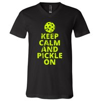 Keep Calm And Pickle On Pickleball V-Neck T-Shirt