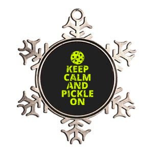 Keep Calm And Pickle On Pickleball Metallic Star Ornament