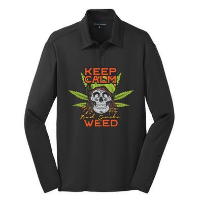 Keep Calm And Smoke Weed Silk Touch Performance Long Sleeve Polo