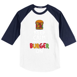 Keep Calm And Burger On Baseball Sleeve Shirt