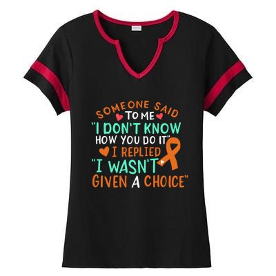 Kidney Cancer Awareness Ribbon Orange Fighter Chemo Cute Gift Ladies Halftime Notch Neck Tee