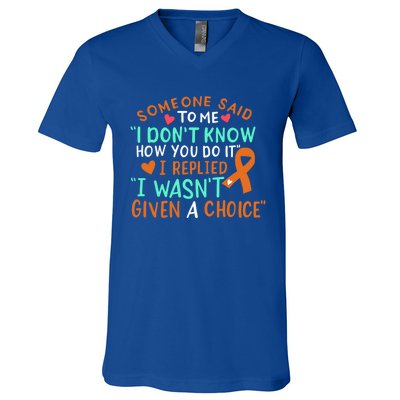 Kidney Cancer Awareness Ribbon Orange Fighter Chemo Cute Gift V-Neck T-Shirt