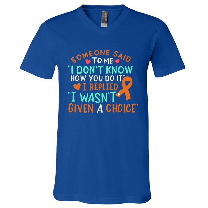 Kidney Cancer Awareness Ribbon Orange Fighter Chemo Cute Gift V-Neck T-Shirt