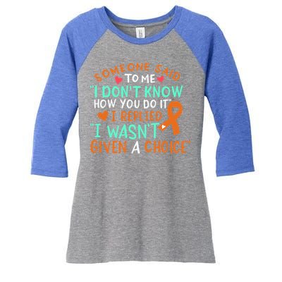 Kidney Cancer Awareness Ribbon Orange Fighter Chemo Cute Gift Women's Tri-Blend 3/4-Sleeve Raglan Shirt