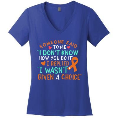 Kidney Cancer Awareness Ribbon Orange Fighter Chemo Cute Gift Women's V-Neck T-Shirt