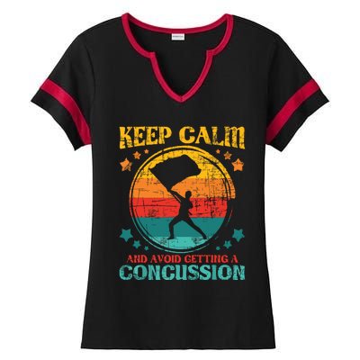 Keep Calm And Avoid Getting A Concussion Retro Colorguard Ladies Halftime Notch Neck Tee