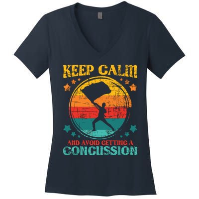 Keep Calm And Avoid Getting A Concussion Retro Colorguard Women's V-Neck T-Shirt