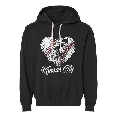 Kansas City Baseball Heart Distressed Garment-Dyed Fleece Hoodie