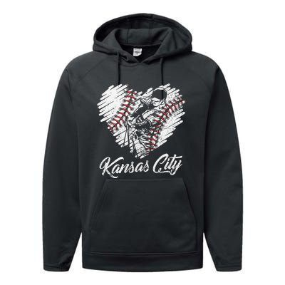 Kansas City Baseball Heart Distressed Performance Fleece Hoodie