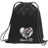 Kansas City Baseball Heart Distressed Sweatshirt Cinch Pack Bag