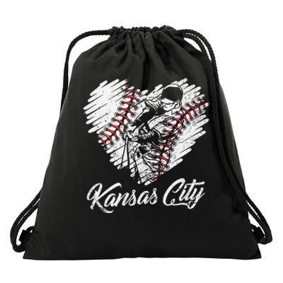 Kansas City Baseball Heart Distressed Drawstring Bag