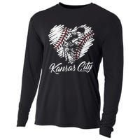 Kansas City Baseball Heart Distressed Cooling Performance Long Sleeve Crew