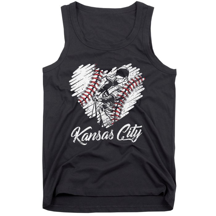 Kansas City Baseball Heart Distressed Tank Top