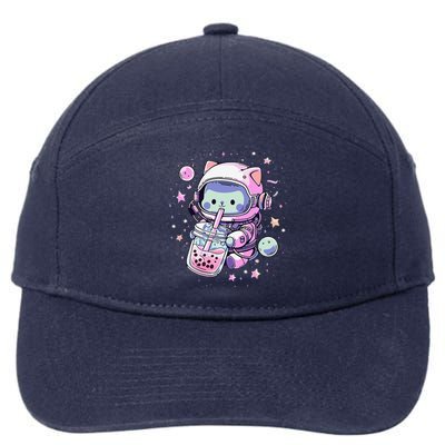 Kawaii Cat Bubble Boba Tea In Space Astronaut Anime 7-Panel Snapback Hat