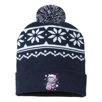 Kawaii Cat Bubble Boba Tea In Space Astronaut Anime USA-Made Snowflake Beanie