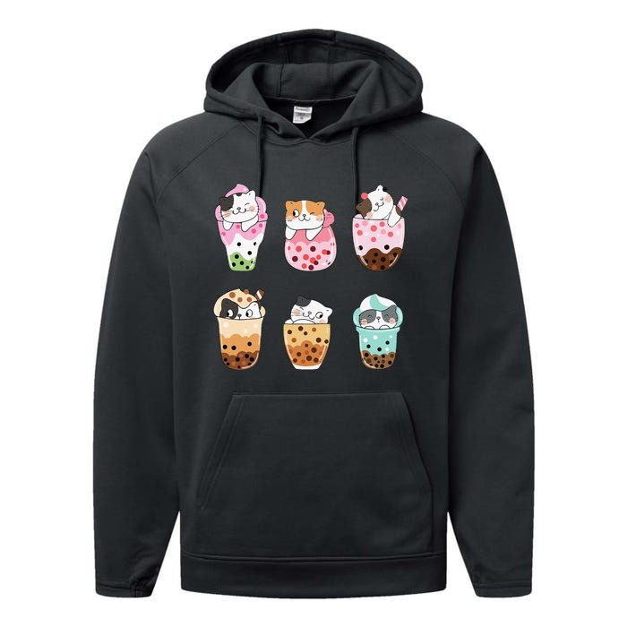 Kawaii Cat Boba Tea Bubble Tea Kawaii Japanese Anime Neko Performance Fleece Hoodie