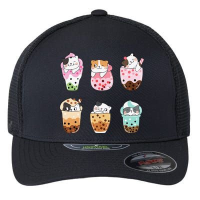 Kawaii Cat Boba Tea Bubble Tea Kawaii Japanese Anime Neko Flexfit Unipanel Trucker Cap