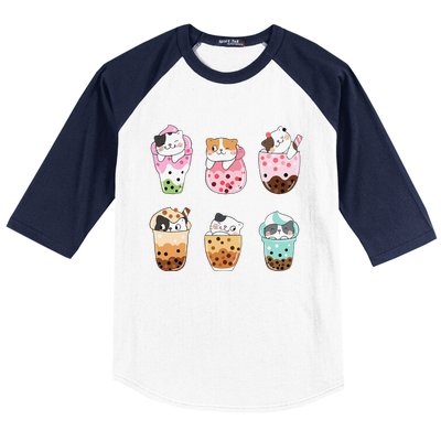 Kawaii Cat Boba Tea Bubble Tea Kawaii Japanese Anime Neko Baseball Sleeve Shirt