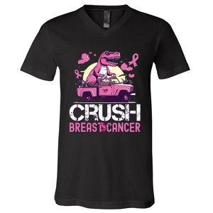 Kids Crush Breast Cancer Awareness Monster Truck V-Neck T-Shirt