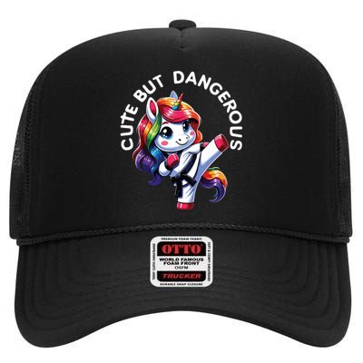 Karate Cute But Dangerous Taekwondo Unicorn Karate High Crown Mesh Back Trucker Hat