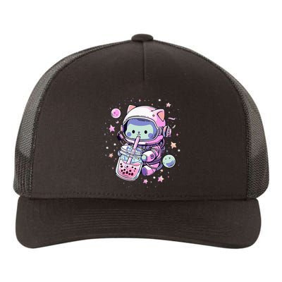 Kawaii Cat Bubble Boba Tea In Space Astronaut Anime Yupoong Adult 5-Panel Trucker Hat