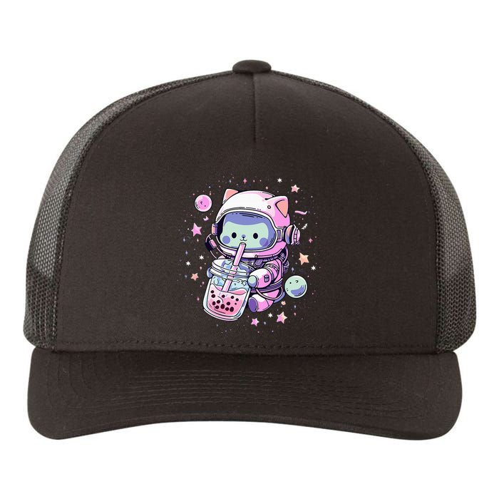 Kawaii Cat Bubble Boba Tea In Space Astronaut Anime Yupoong Adult 5-Panel Trucker Hat