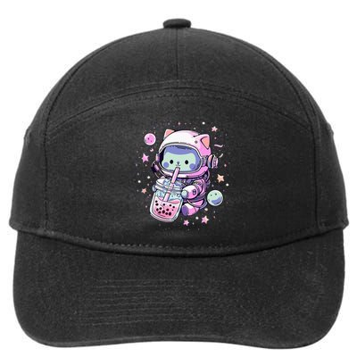 Kawaii Cat Bubble Boba Tea In Space Astronaut Anime 7-Panel Snapback Hat