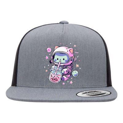 Kawaii Cat Bubble Boba Tea In Space Astronaut Anime Flat Bill Trucker Hat