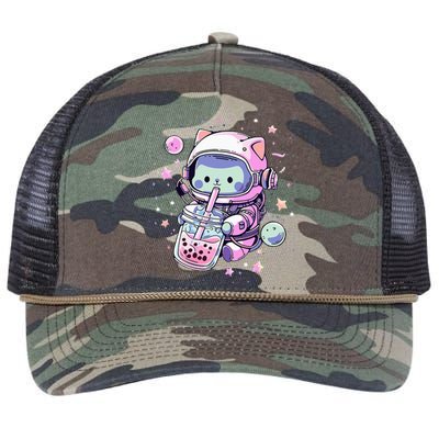 Kawaii Cat Bubble Boba Tea In Space Astronaut Anime Retro Rope Trucker Hat Cap