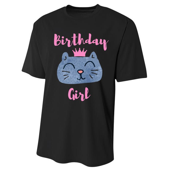 Kids Cute Birthday Girl & Kitty Cat Performance Sprint T-Shirt