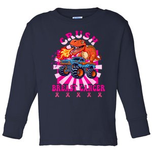 Kids Crush Breast Cancer Awareness Monster Truck Boy Toddler Long Sleeve Shirt