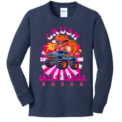 Kids Crush Breast Cancer Awareness Monster Truck Boy Kids Long Sleeve Shirt