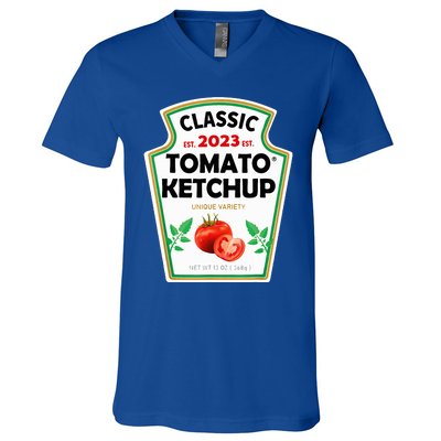 Ketchup Costume Condiments Couples Group Halloween Costume V-Neck T-Shirt