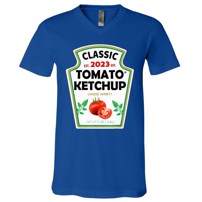 Ketchup Costume Condiments Couples Group Halloween Costume V-Neck T-Shirt