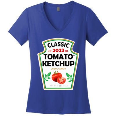 Ketchup Costume Condiments Couples Group Halloween Costume Women's V-Neck T-Shirt