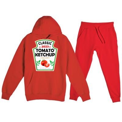 Ketchup Costume Condiments Couples Group Halloween Costume Premium Hooded Sweatsuit Set