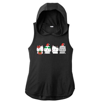 Kawaii Cat Christmas Cute Santa Hat Kittens Kitty Xmas Sweatshirt Ladies PosiCharge Tri-Blend Wicking Draft Hoodie Tank