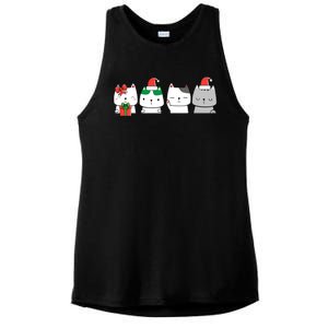 Kawaii Cat Christmas Cute Santa Hat Kittens Kitty Xmas Sweatshirt Ladies PosiCharge Tri-Blend Wicking Tank