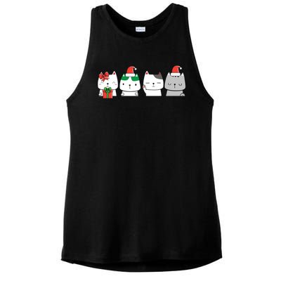 Kawaii Cat Christmas Cute Santa Hat Kittens Kitty Xmas Sweatshirt Ladies PosiCharge Tri-Blend Wicking Tank