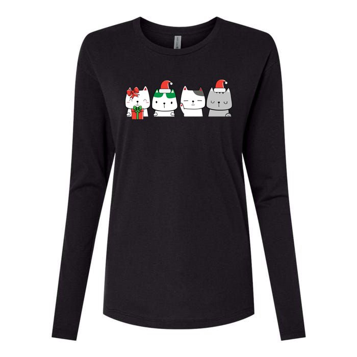 Kawaii Cat Christmas Cute Santa Hat Kittens Kitty Xmas Sweatshirt Womens Cotton Relaxed Long Sleeve T-Shirt