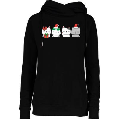 Kawaii Cat Christmas Cute Santa Hat Kittens Kitty Xmas Sweatshirt Womens Funnel Neck Pullover Hood