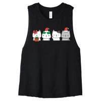 Kawaii Cat Christmas Cute Santa Hat Kittens Kitty Xmas Sweatshirt Women's Racerback Cropped Tank